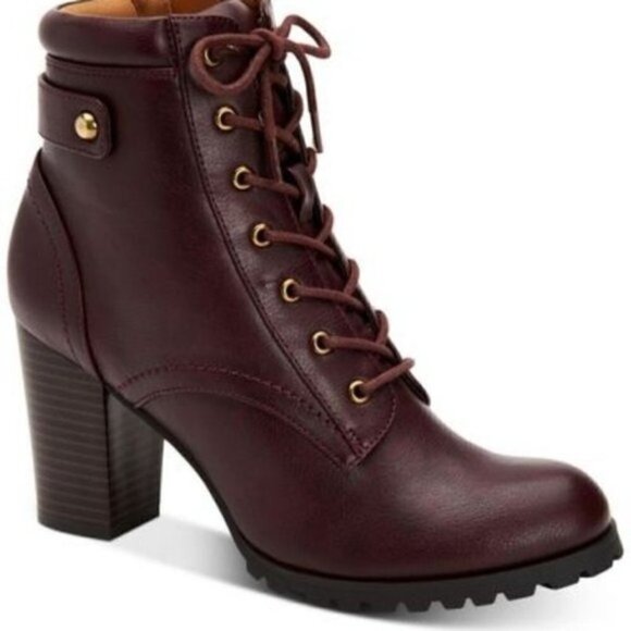 Style & Co Cassyn Lace-Up Lug Sole Booties Wine 10M - Picture 1 of 6
